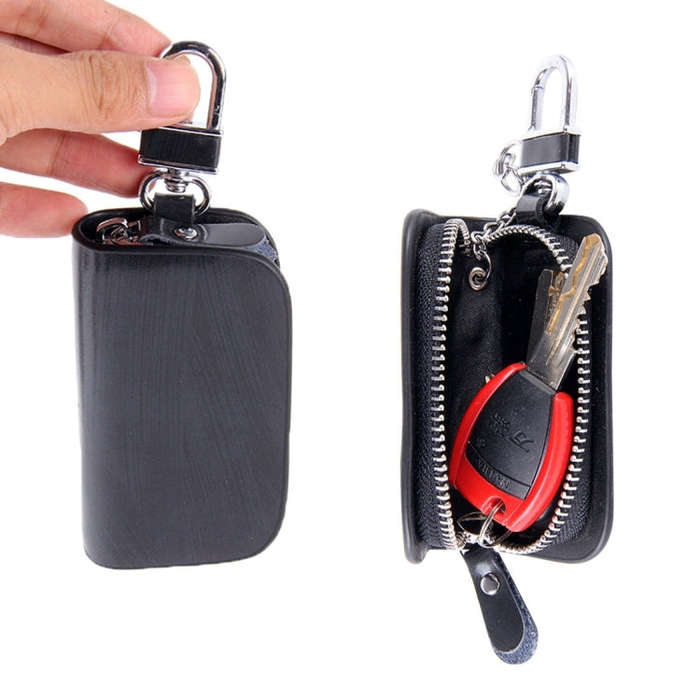 Universal Leather Wood Grain Texture Waist Hanging Zipper Wallets Key Holder Bag (No Include Key)...