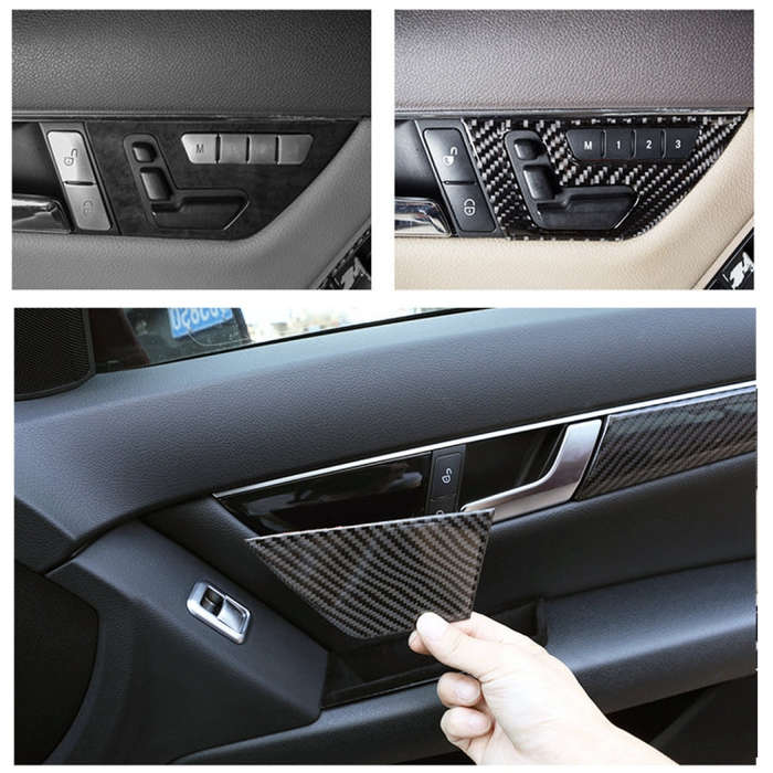 2 PCS Car Front Door Seat Adjustment Frame Carbon Fiber Decorative Sticker for Mercedes-Benz W204...