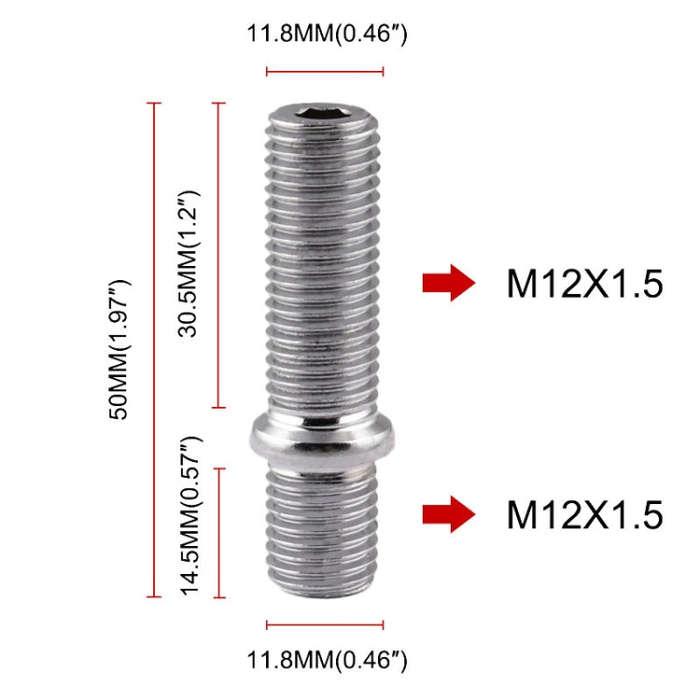 20 PCS 5cm Universal Car Modification Extended Wheels Stud Conversion M12x1.5 to M12x1.5 Screw Ad...
