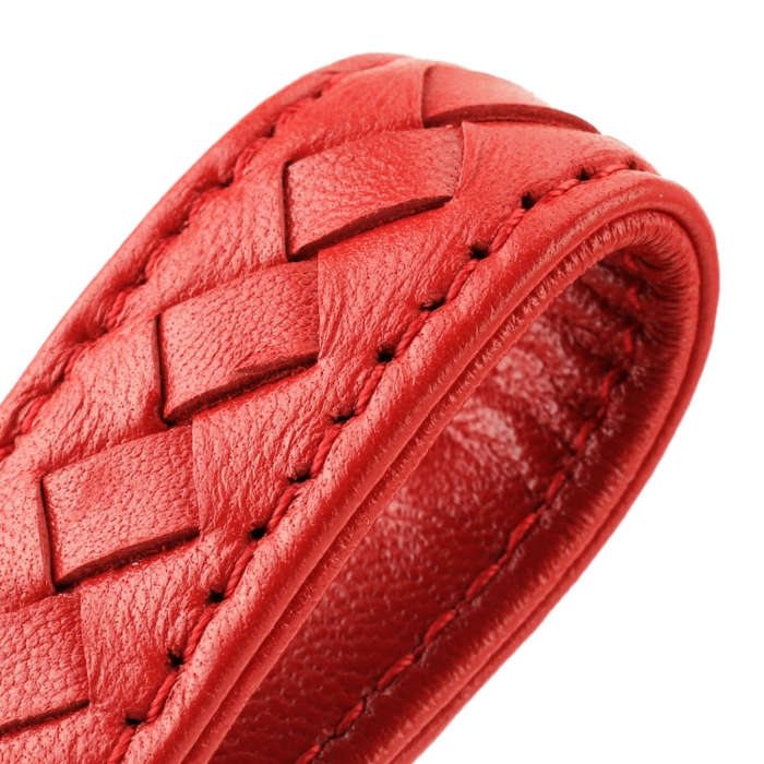 Car Metal + Braided Leather Key Ring Keychain (Red)