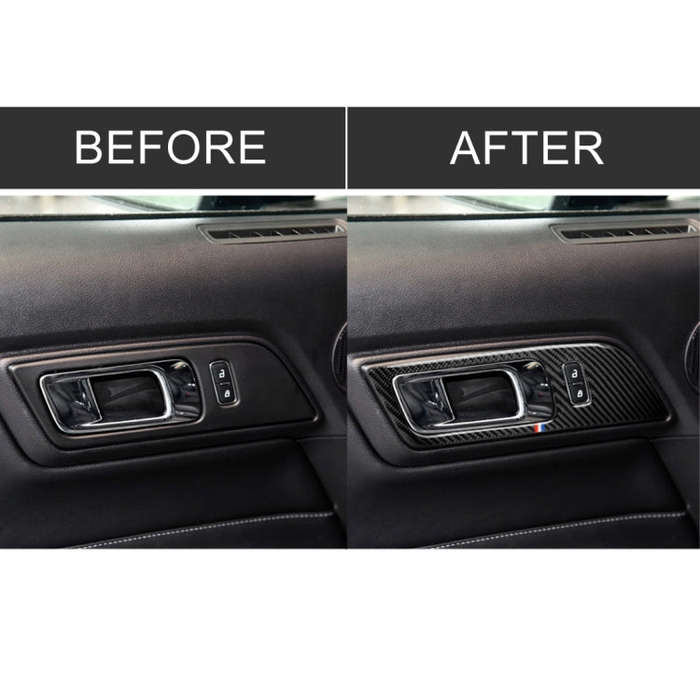2 PCS Car USA Color Carbon Fiber Door Inner Handles Decorative Sticker for Ford Mustang 2015-2017