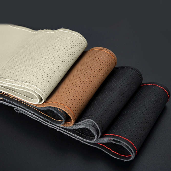 Four Seasons Genuine Leather Hand-stitched Car Adaptation Steering Wheel Cover for 38cm Steering ...