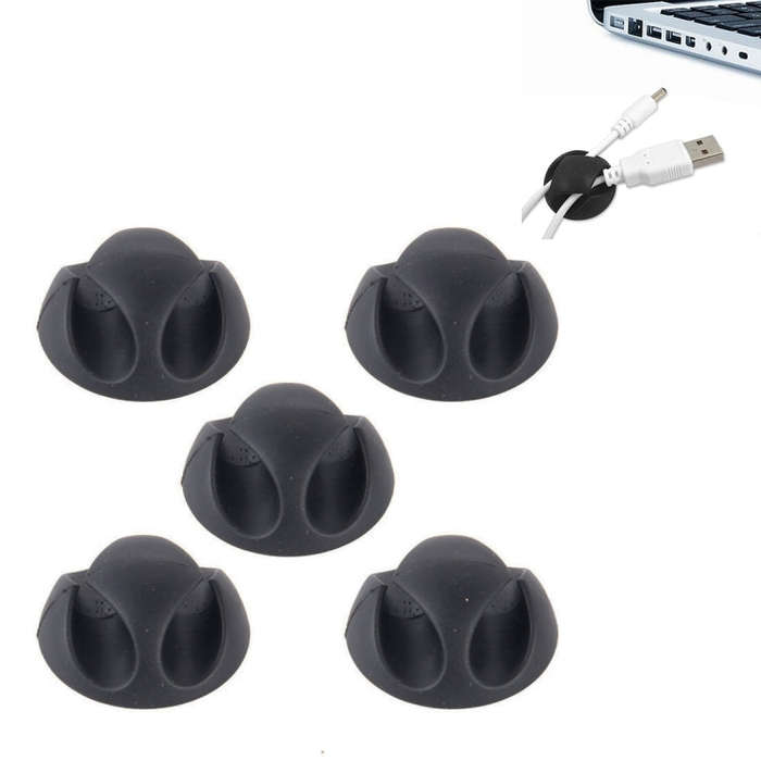 5 PCS Double Hole Cable Clips, Cable Management System and Cord Organizer Solution(Black)