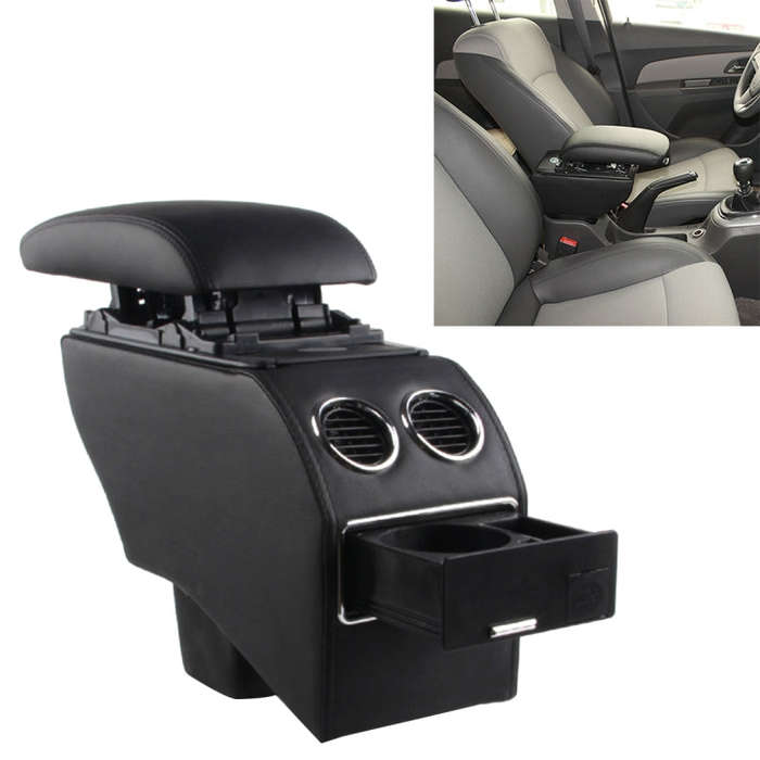 Car ABS Leather Wrapped Armrest Box, Fast Charge USB Holes and Cables for New Fit (Black Line wit...