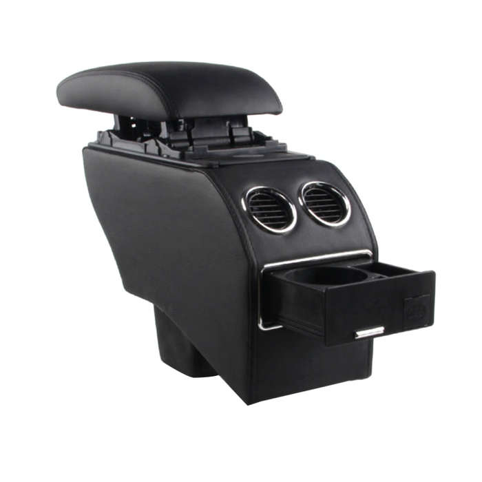 Car ABS Leather Wrapped Armrest Box, Fast Charge USB Holes and Cables for New Fit (Black Line wit...