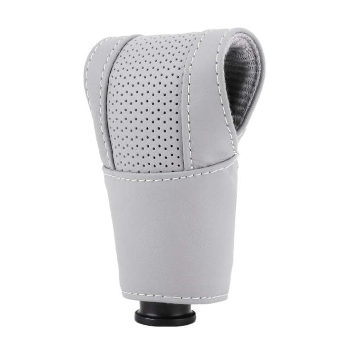 Universal Nonslip Breathable Genuine Leather Car Gear Shift Knob Cover(Grey)
