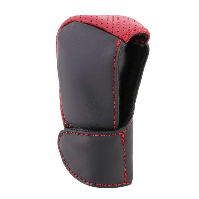 Universal Nonslip Breathable Genuine Leather Car Gear Shift Knob Cover(Black Red)