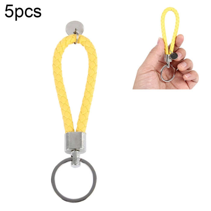 5pcs Car Key Ring Holder With Leather Strip(Yellow)