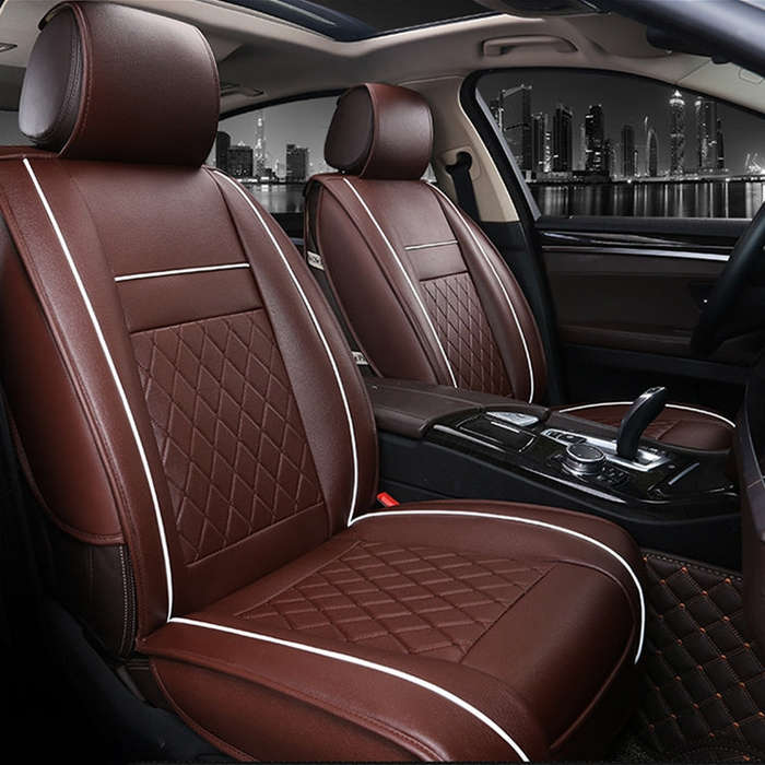 Car Leather Full Coverage Seat Cushion Cover, Standard Version, Only One Seat(Coffee)