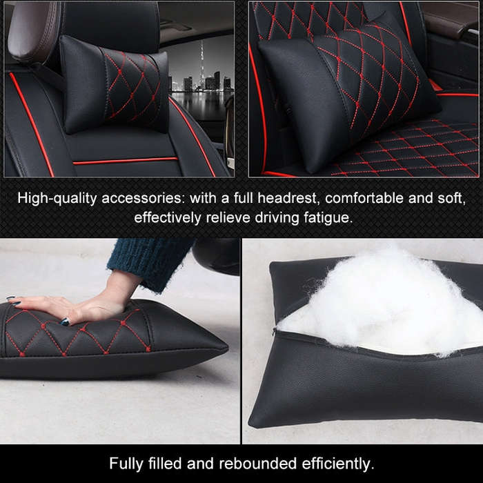 Car Leather Full Coverage Seat Cushion Cover, Luxury Version,Only One Front Seat(Black Red)