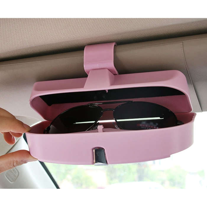 Car Multi-functional Glasses Case Sunglasses Box with Card Slot, Flat Style (Pink)