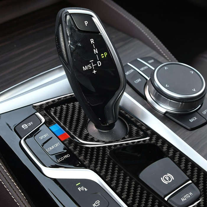 2 in 1 Car Tricolor Carbon Fiber Gear Position Panel Decorative Sticker for BMW 5 Series G38 528L...