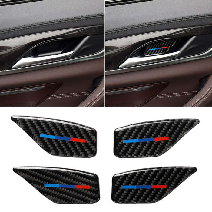 4 PCS Car Tricolor Carbon Fiber Door Inner Handle Wrist Panel Decorative Sticker for BMW 5 Series...