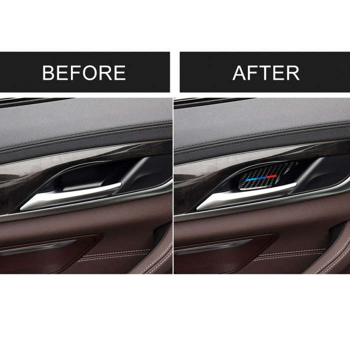 4 PCS Car Tricolor Carbon Fiber Door Inner Handle Wrist Panel Decorative Sticker for BMW 5 Series...