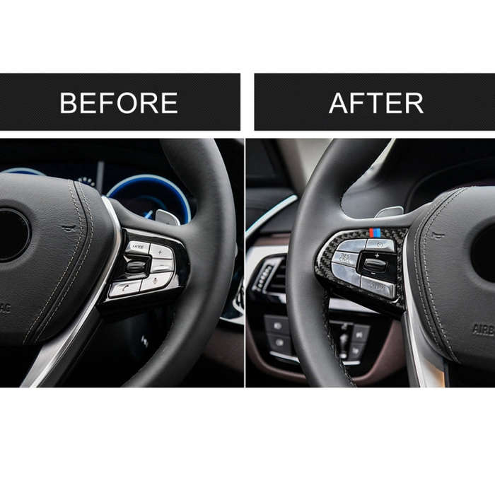 Car Tricolor Carbon Fiber Steering Wheel Button Configuration B Decorative Sticker for BMW 5 Seri...