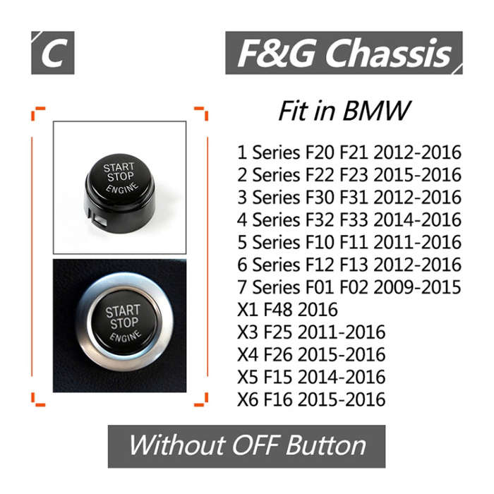 Car Engine Start Key Push Button Cover for BMW G / F Chassis,  without Start and Stop (Black)