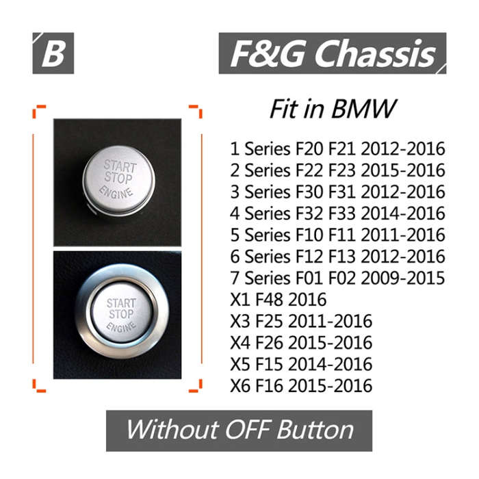 Car Engine Start Key Push Button Cover for BMW G / F Chassis,  without Start and Stop (Silver)