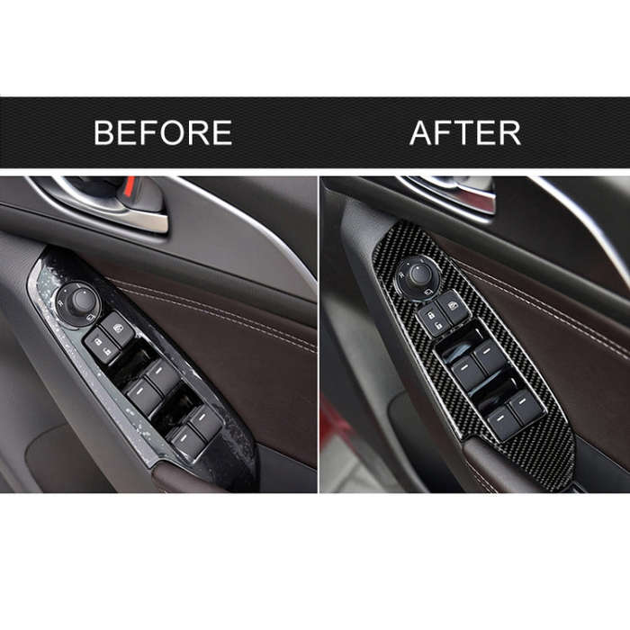 Car Carbon Fiber Right Drive Window Lift Panel Decorative Sticker for Mazda Axela 2014 / 2017-2018