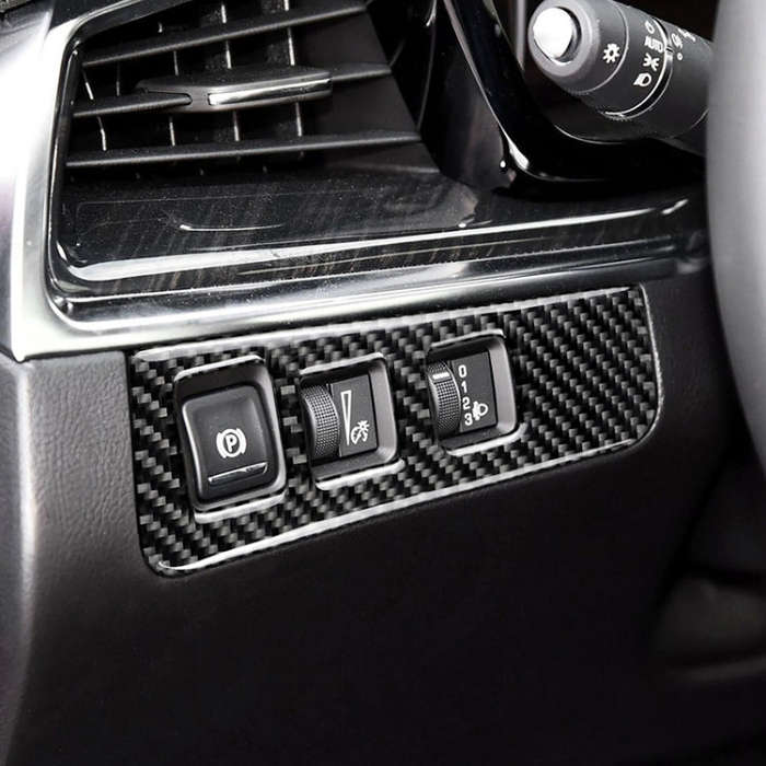 Car Carbon Fiber Headlight Switch Frame Decorative Sticker for Cadillac XT5 2016-2017, Low Versio...