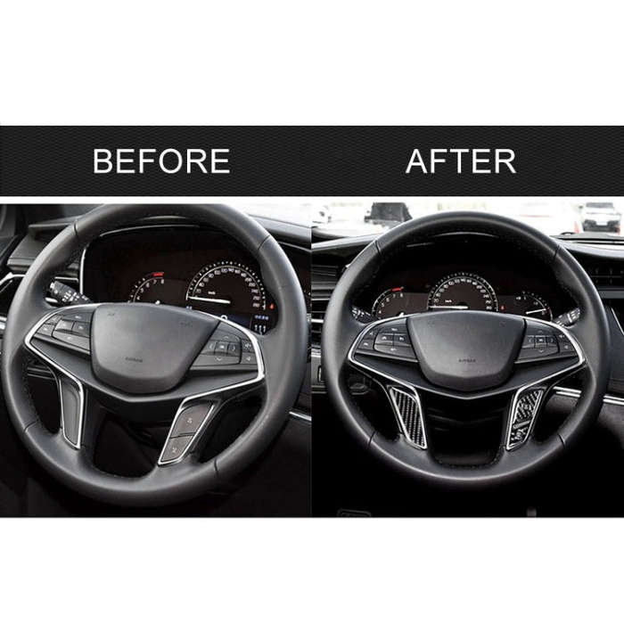 Car Carbon Fiber Steering Wheel Button Decorative Sticker for Cadillac XT5 2016-2017