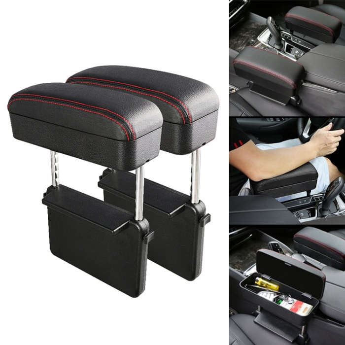 2 PCS Universal Car PU Leather Wrapped Armrest Box Cushion Car Armrest Box Mat with Storage Box (...