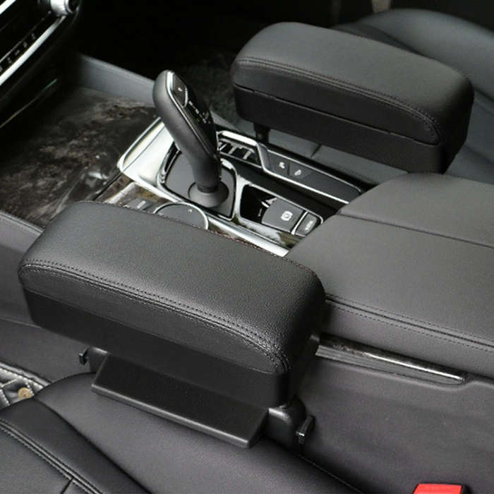 2 PCS Universal Car PU Leather Wrapped Armrest Box Cushion Car Armrest Box Mat with Storage Box (...