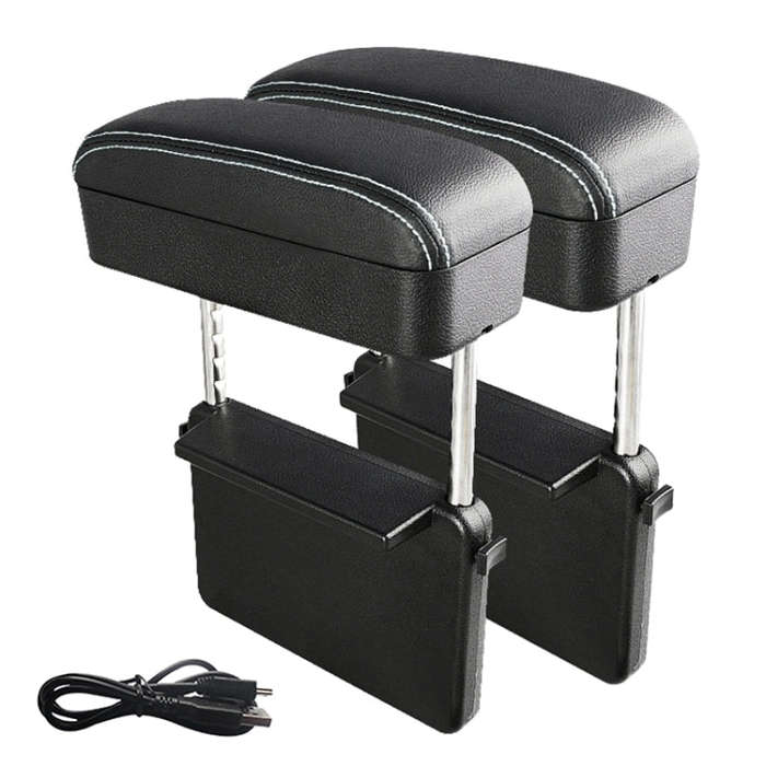 2 PCS Universal Car Wireless Qi Standard Charger PU Leather Wrapped Armrest Box Cushion Car Armre...