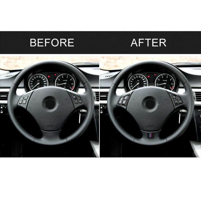 3 in 1 Car Carbon Fiber Tricolor Steering Wheel Button Decorative Sticker for BMW 3 Series E90 20...