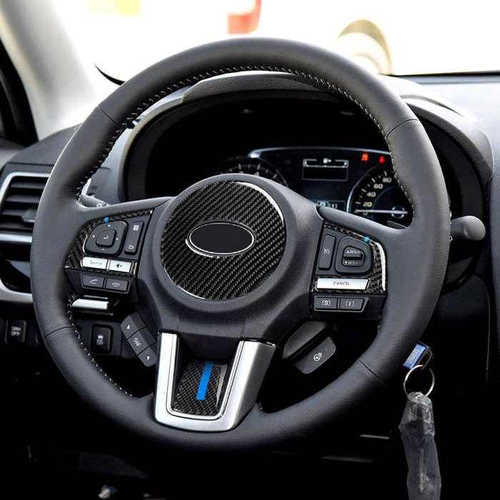 4 in 1 Car Carbon Fiber Blue Steering Wheel Button Decorative Sticker for Subaru Forester 2016-20...