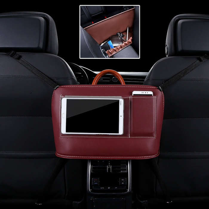 Car Front Seat Hanging Bag Mobile Phone Storage Bag (Wine Red)
