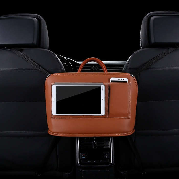 Car Front Seat Hanging Bag Mobile Phone Storage Bag (Brown)