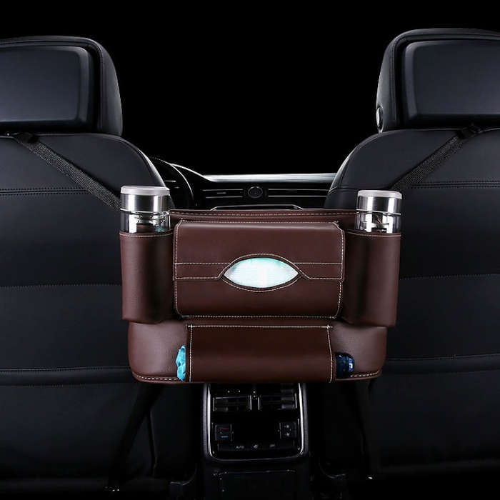 Car Front Seat Hanging Bag Paper Towel / Water Cup Storage Bag(Coffee)