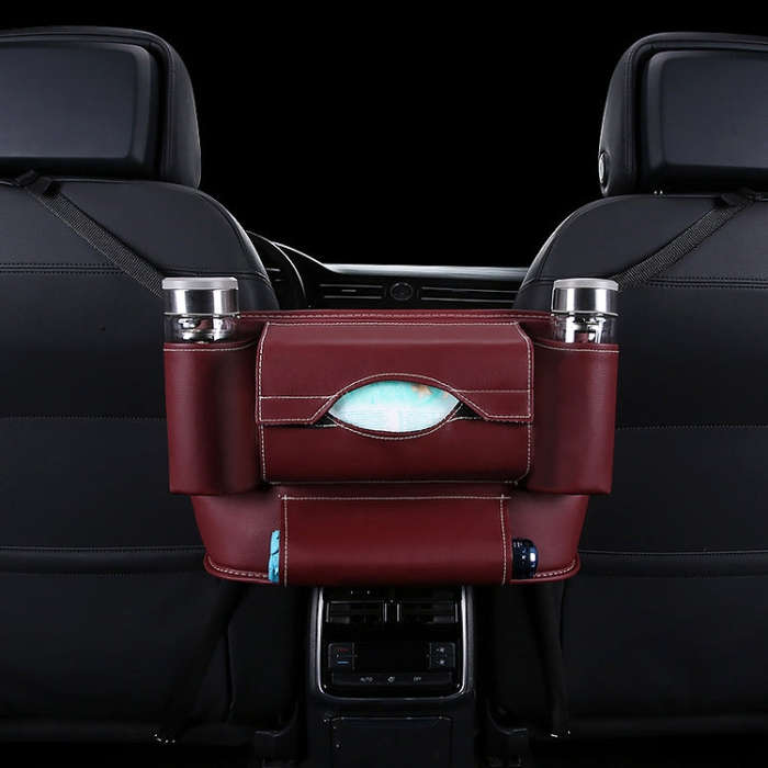 Car Front Seat Hanging Bag Paper Towel / Water Cup Storage Bag(Wine Red)