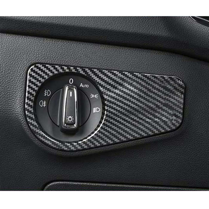 Car Carbon Fiber Headlight Switch Panel Decorative Sticker for Volkswagen Tiguan L, Low Configura...