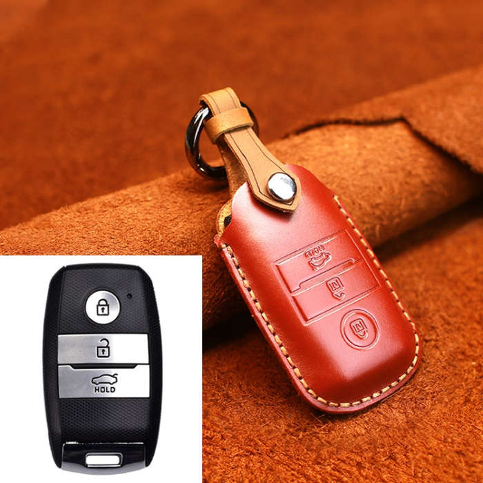 For Kia Old Style Car Cowhide Leather Key Protective Cover Key Case (Red)