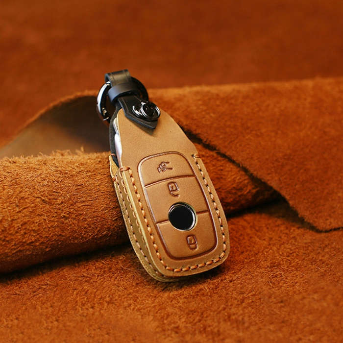 For Mercedes-Benz New Style Car Cowhide Leather Key Protective Cover Key Case (Brown)
