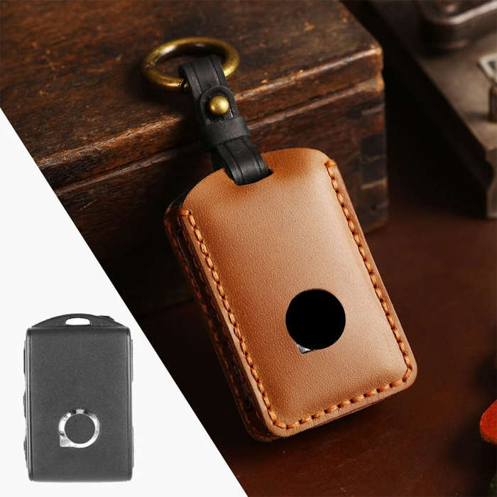 For Volvo Car Cowhide Leather Key Protective Cover Key Case (Brown)
