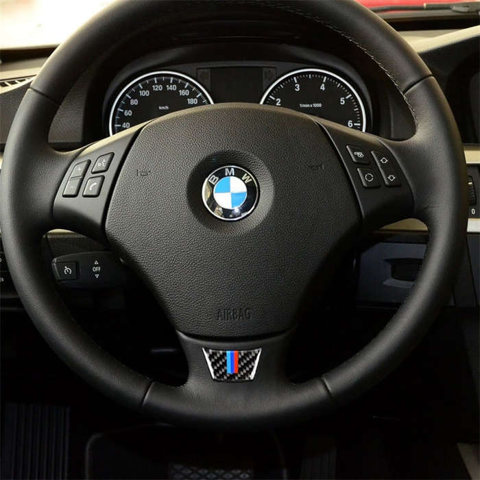 Little B Version Three Color Carbon Fiber Car Steering Wheel Decorative Sticker for BMW E90 2005-...