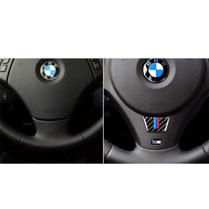 Little B Version Three Color Carbon Fiber Car Steering Wheel Decorative Sticker for BMW E90 2005-...