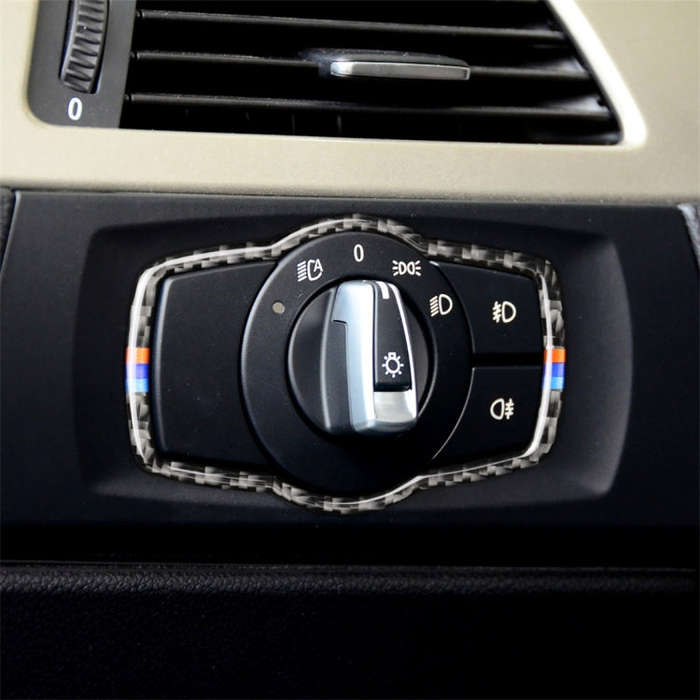 Three Color Carbon Fiber Car Headlight Switch Decorative Sticker for BMW E90 / E92 / E93 2005-201...