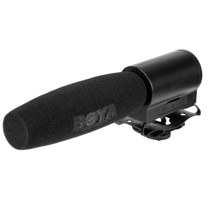 BOYA BY-DMR7 Shotgun Condenser Broadcast Microphone with LCD Display & Integrated Flash Recorder ...