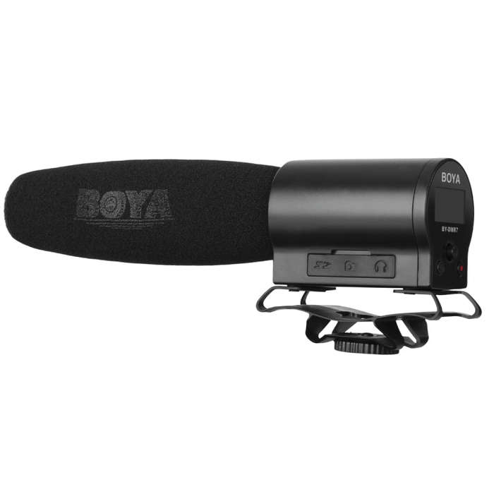 BOYA BY-DMR7 Shotgun Condenser Broadcast Microphone with LCD Display & Integrated Flash Recorder ...