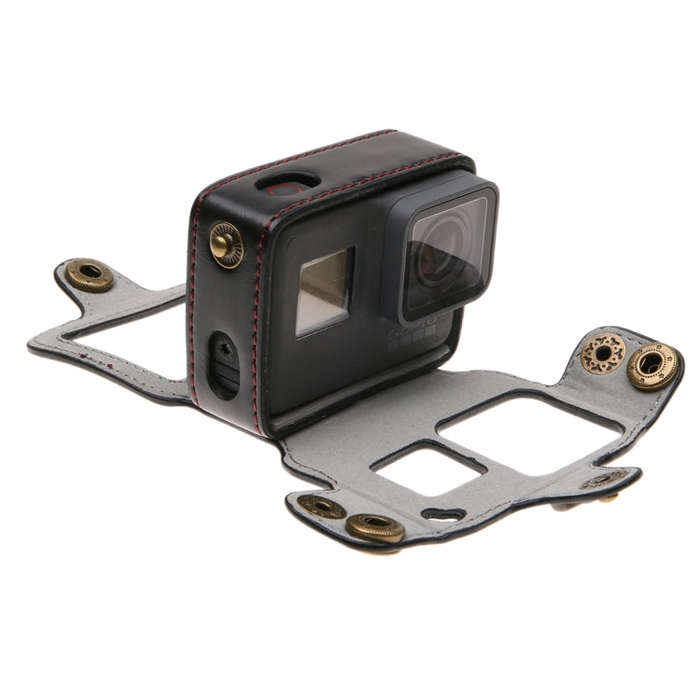 For GoPro HERO7 Black /6 /5  PU Leather Housing Case with Neck Strap & Buttons(Black)