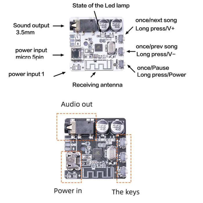 6966 DIY Bluetooth 5.0 Audio Receiver Board Module MP3 Lossless Player Wireless Stereo Music Ampl...