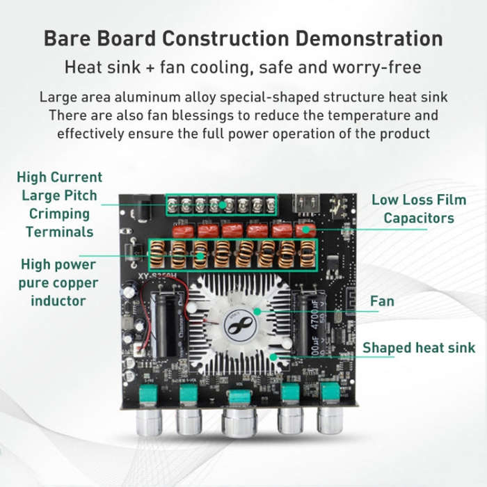 220W 12V 24V Power Bluetooth Wireless TP3251 Stereo Audio Amplifier Board Treble and Bass Control...