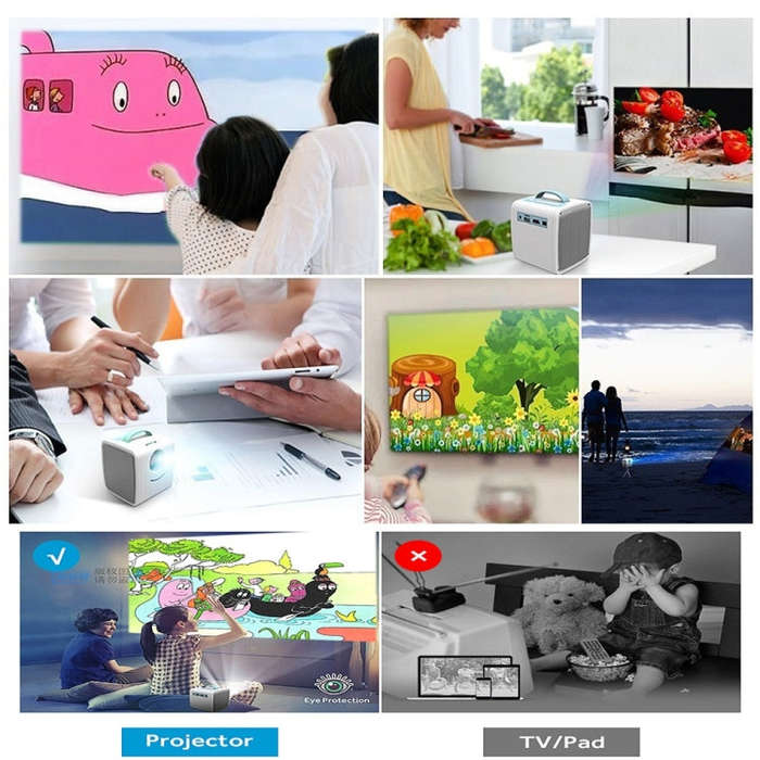 W-S1 10W Children Video Projector 30 Lumens HD 1080P LCD Technology, Support AV / USB / Mini SD C...