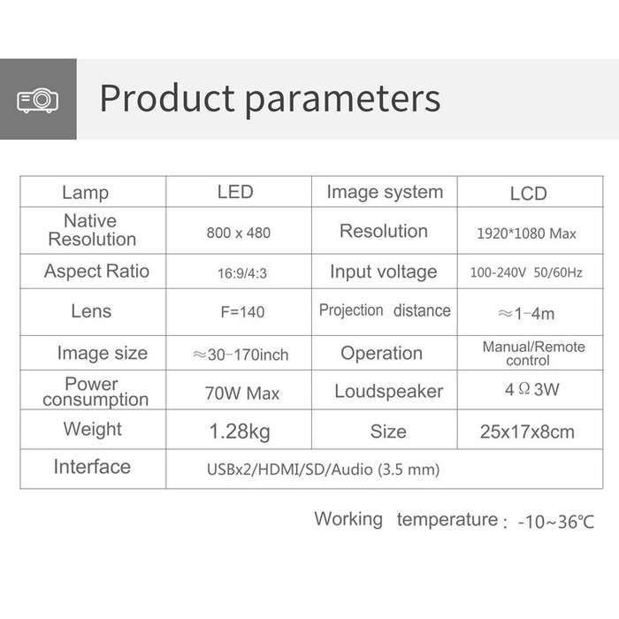 T5 100ANSI Lumens 1024x600 Resolution LED+LCD Technology Smart Projector, Support HDMI / SD Card ...