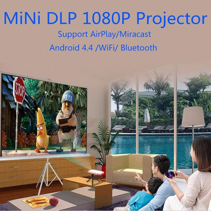 Wejoy DL-S6+ 1000 Lumens 854x480 Smart Mini Projector, RK3128 CPU, 1GB+32GB, Android 4.4, Bluetoo...