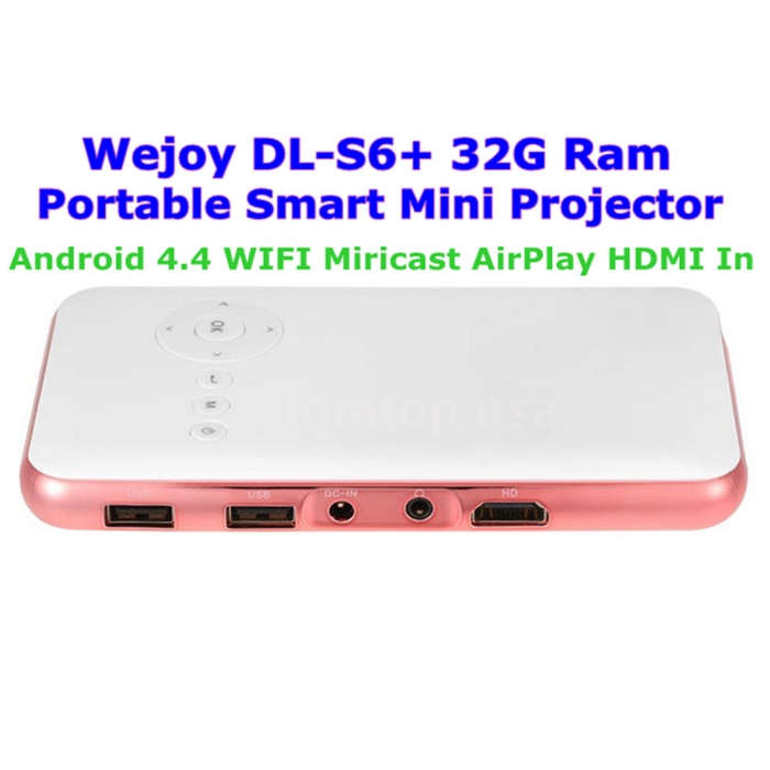 Wejoy DL-S6+ 1000 Lumens 854x480 Smart Mini Projector, RK3128 CPU, 1GB+32GB, Android 4.4, Bluetoo...