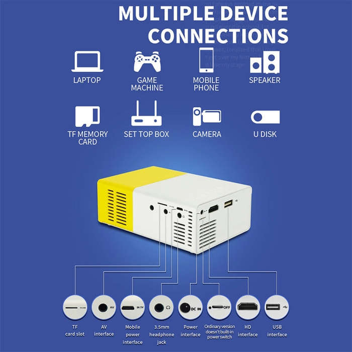 YG300 400LM Portable Mini Home Theater LED Projector with Remote Controller, Support HDMI, AV, SD...